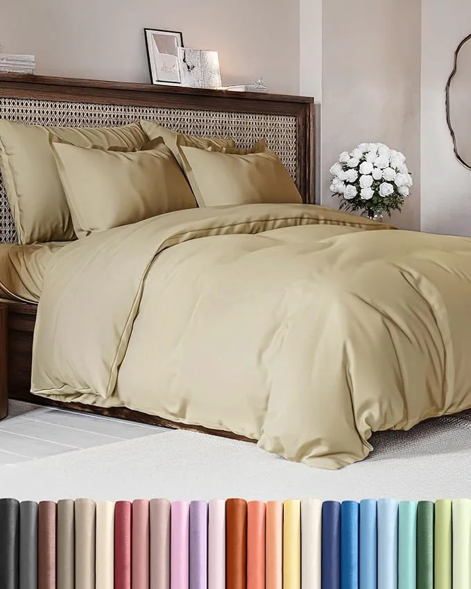 Certified Duvet Cover Full Size Set - Extra Soft Full Duvet Cover 80 quot x 90 quot with 2 Pillow Shams - Hotel Luxury Easy Care and Fade w Zipper Closures amp Ties - All Season Comfy Cozy amp Breathable Beige Professional