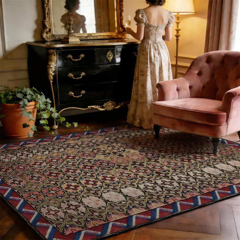 Natural Ownkoti Vintage Persian Geometric Non-Slip Area Rug Functional