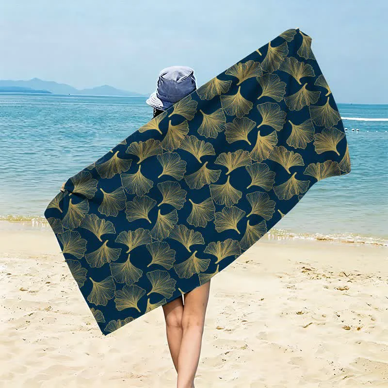Soft Ownkoti Artistic Line Art Ginkgo Beach Towel Fine Crafted