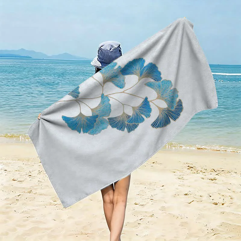 Fast Ownkoti Elegant Blue Ginkgo Leaf Beach Towel Modern