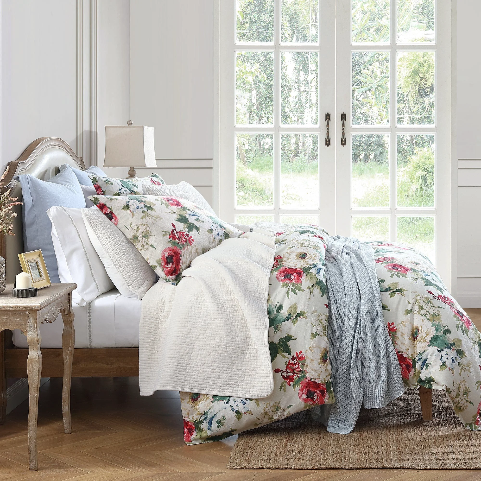 Superior Peony Washed Linen Duvet Cover Set 3 Pc Contemporary