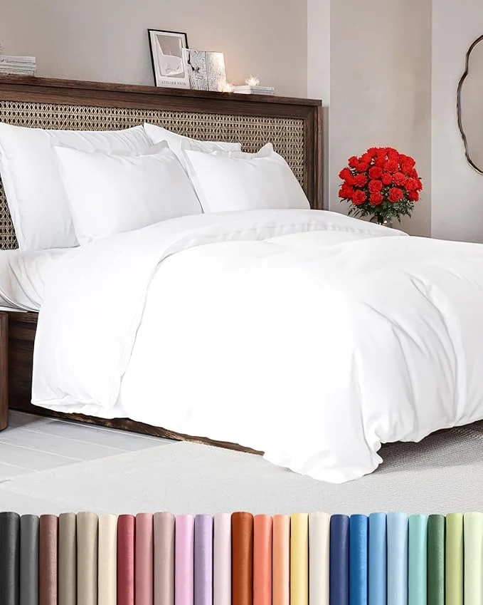 Refined Duvet Cover Full Size Set - Extra Soft Full Duvet Cover 80 quot x 90 quot with 2 Pillow Shams - Hotel Luxury Easy Care and Fade w Zipper Closures amp Ties - All Season Comfy Cozy amp Breathable White