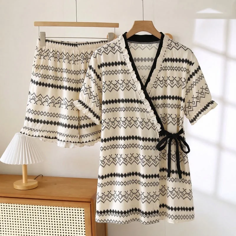 Secure Ownkoti Bohemian Pattern Ruffle Sleeve Pajama Set Excellent