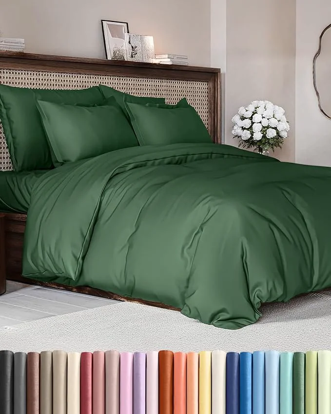 High-End Duvet Cover Full Size Set - Extra Soft Full Duvet Cover 80 quot x 90 quot with 2 Pillow Shams - Hotel Luxury Easy Care amp Fade with Zipper Closures amp Ties - All Season Comfy amp Breathable Emerald Green Next-Generation