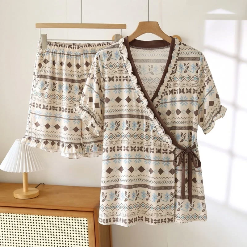 High-Performance Ownkoti Geometric Pattern amp Floral Ruffle Sleeve Pajama Set Superior