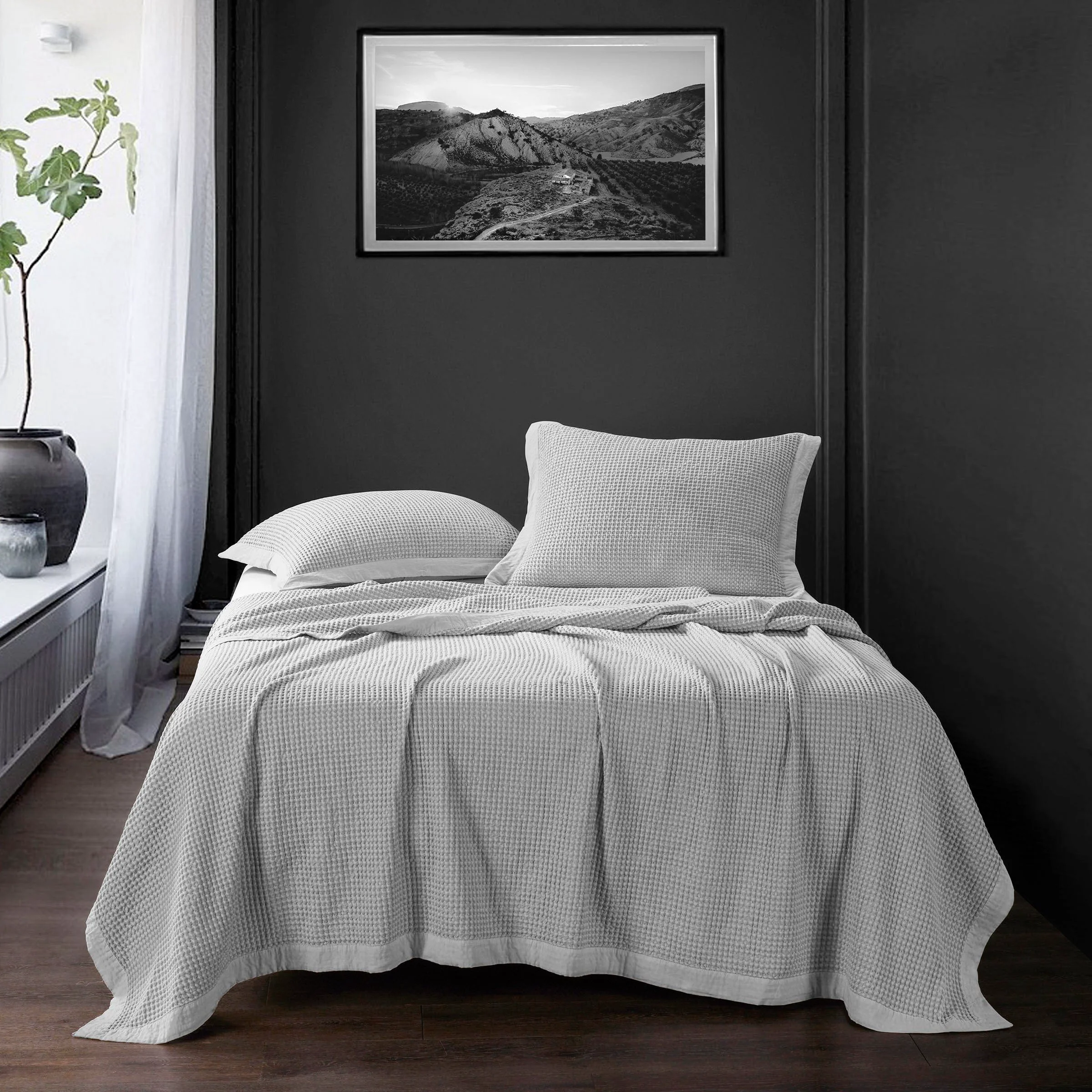 Green Stonewashed Cotton Waffle Weave Coverlet Artisan