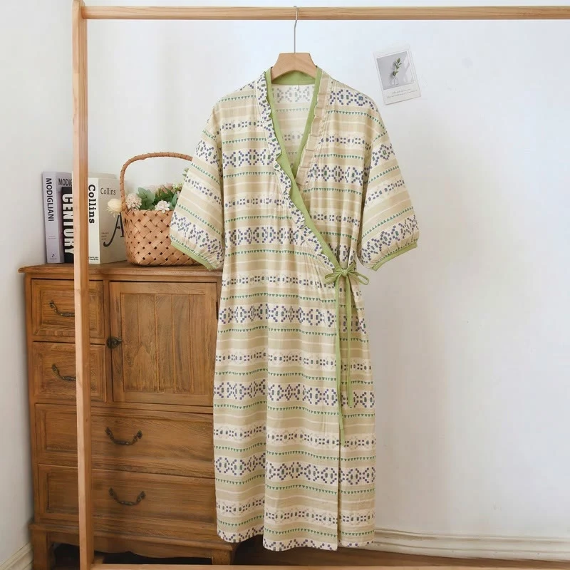 Original Design Ownkoti Geometric Pattern Ruffled Side-tie Nightgown Official