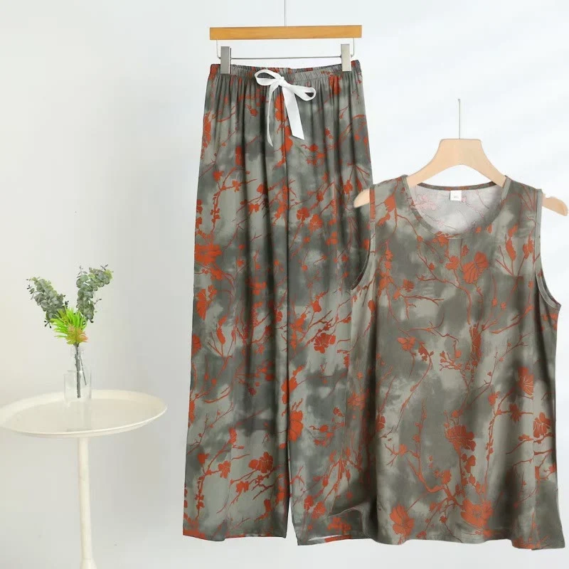 Organic Ownkoti Artistic Branch Floral Tank amp Pants Pajama Set High-Performance