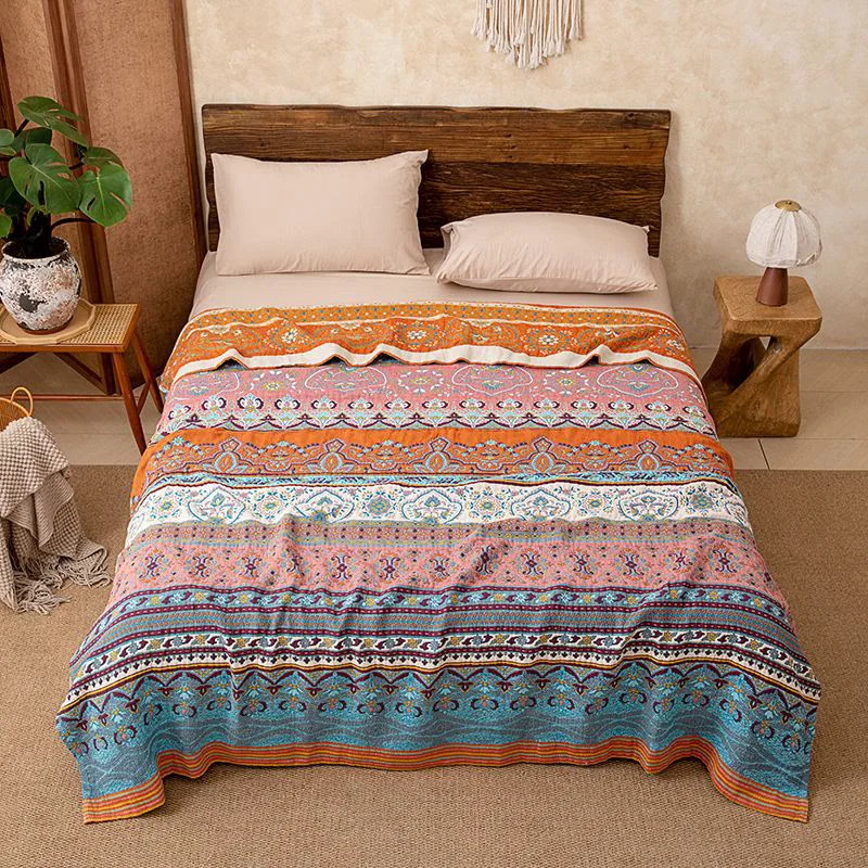 High-End Ownkoti Retro Stripe Pattern Cotton Quilt Blanket Effective