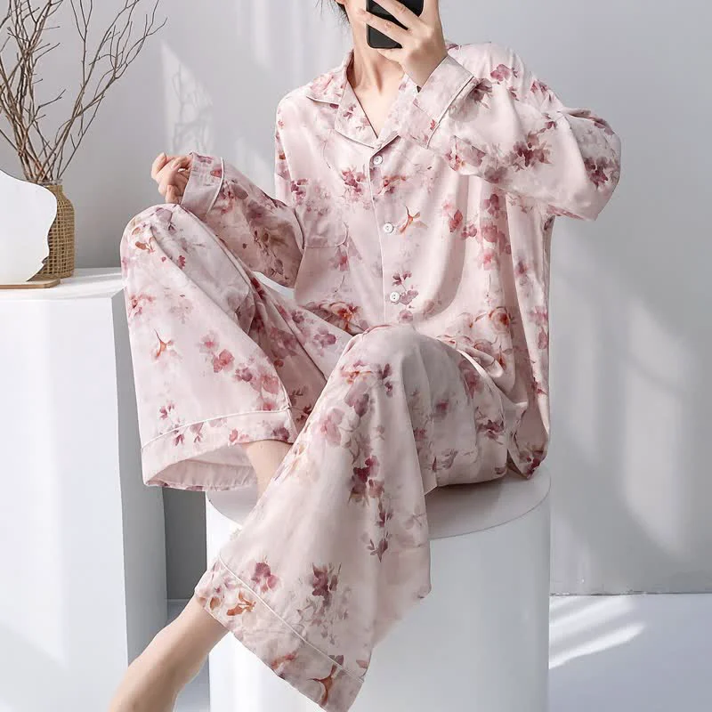 Modern Ownkoti Pink Ink Wash Floral Pajama Set Environmentally Friendly