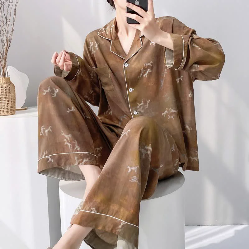 Versatile Ownkoti Vintage Horse Pattern Pajama Set Comfortable