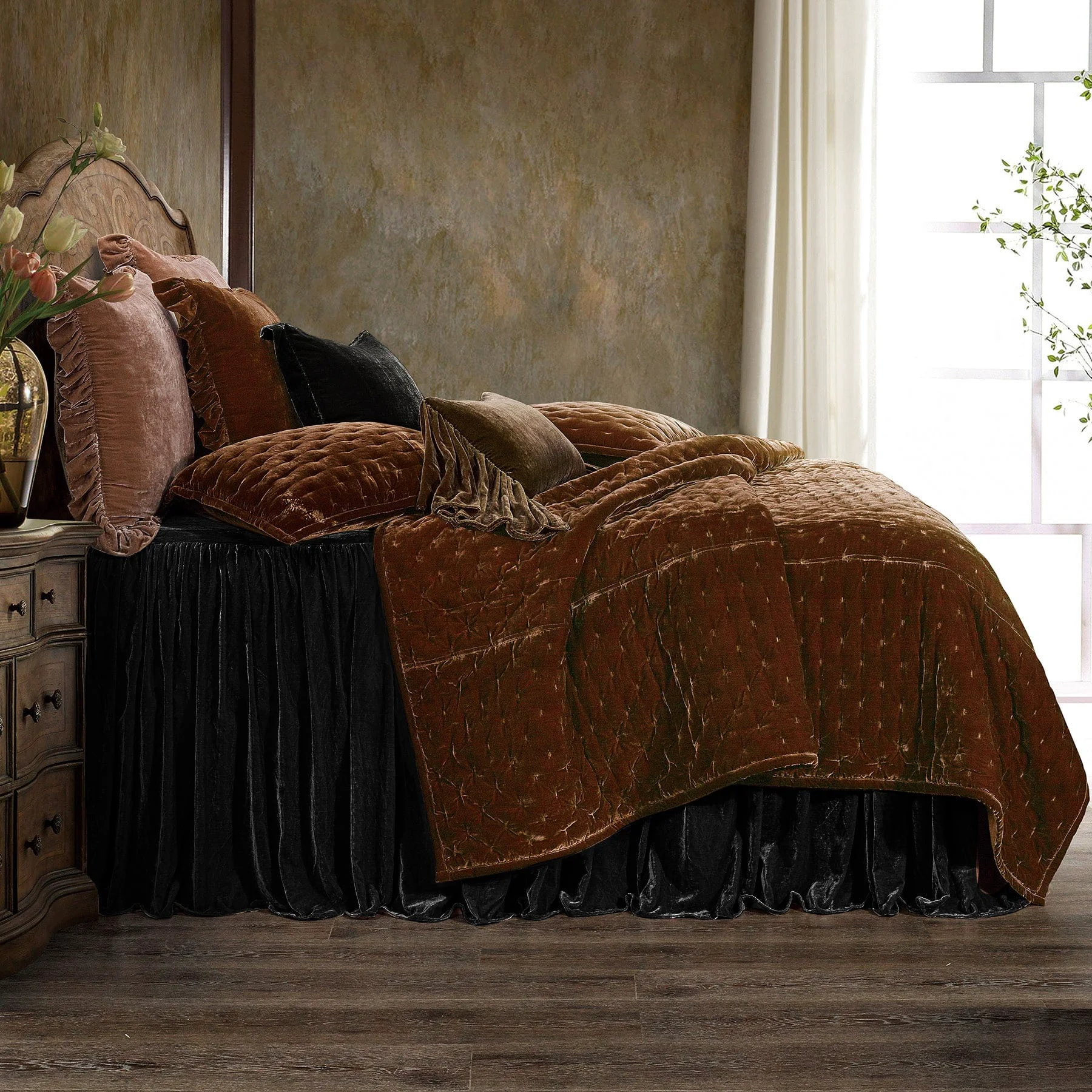 Pure Stella Faux Silk Velvet Bedspread Set 2 Pc Consistent