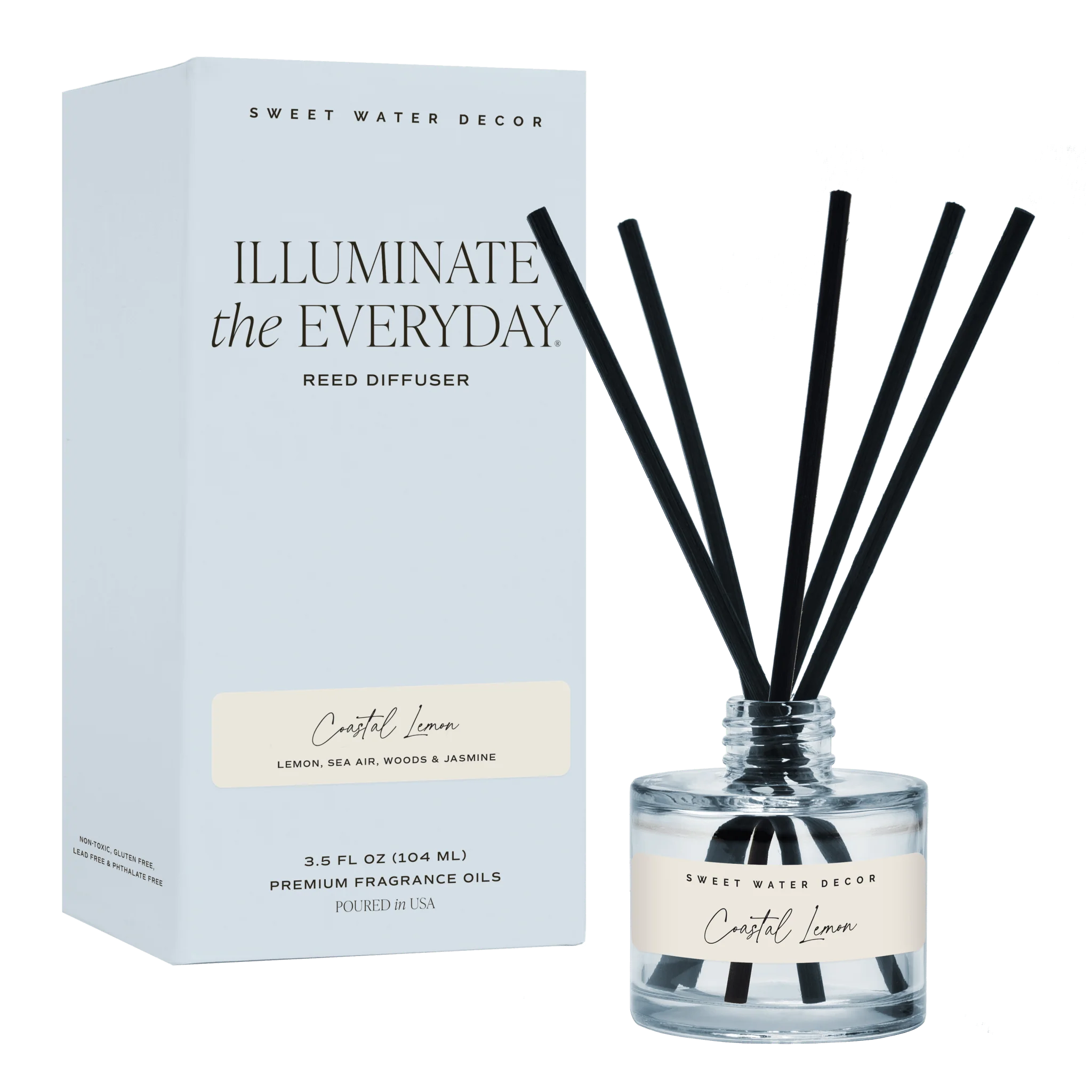 Traditional Coastal Lemon Blue Tinted Glass Jar Reed Diffuser Organic