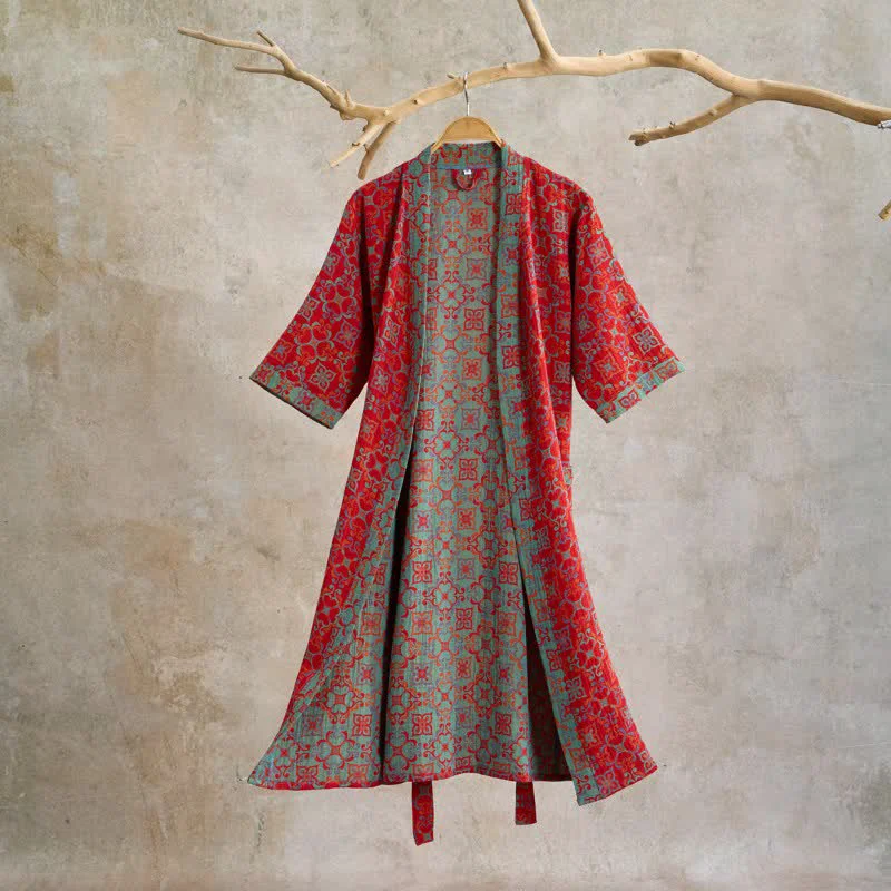 Clean Ownkoti Vintgae Pattern Short Sleeve Cotton Robe Durable
