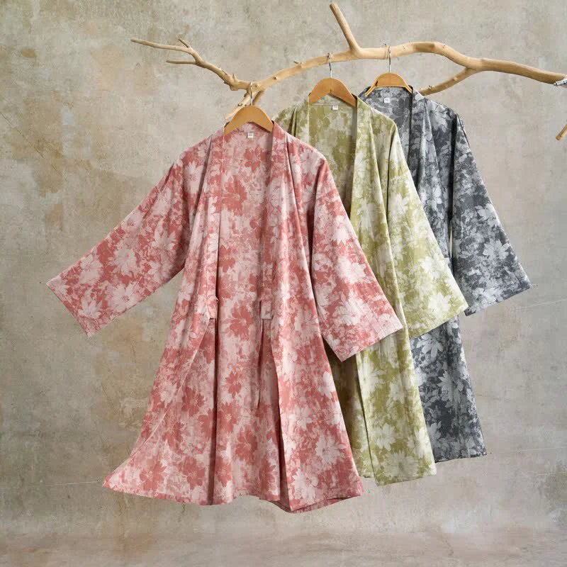 Environmentally Friendly Ownkoti Elegant Floral Kimono Cotton Gauze Robe Smart