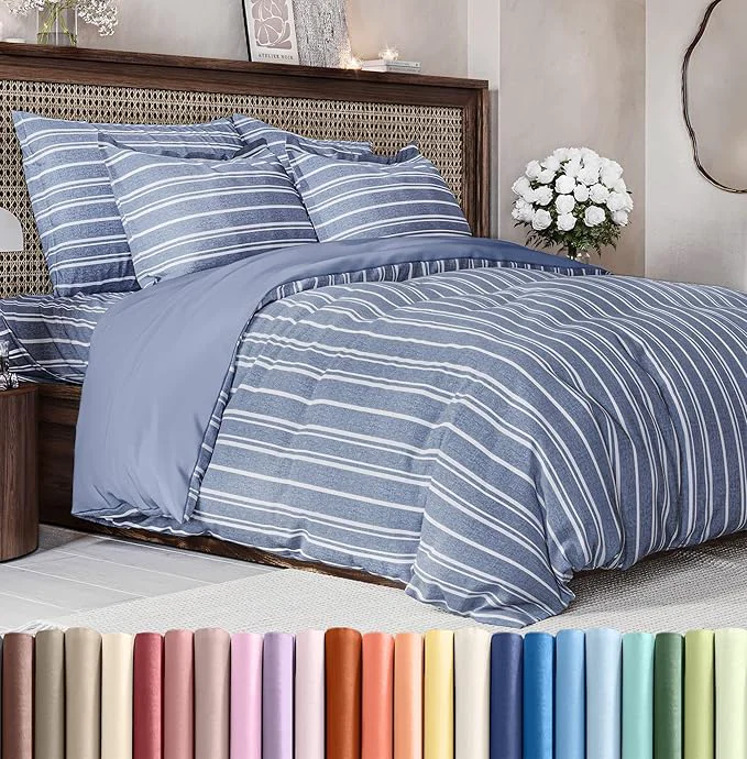 Verified Duvet Cover King Size Set - Extra Soft King Duvet Cover 104 quot x 90 quot with 2 Pillow Shams - Hotel Luxury Easy Care amp Fade with Zipper Closures amp Ties - All Season Comfy amp Breathable Blue Stripes World-Class