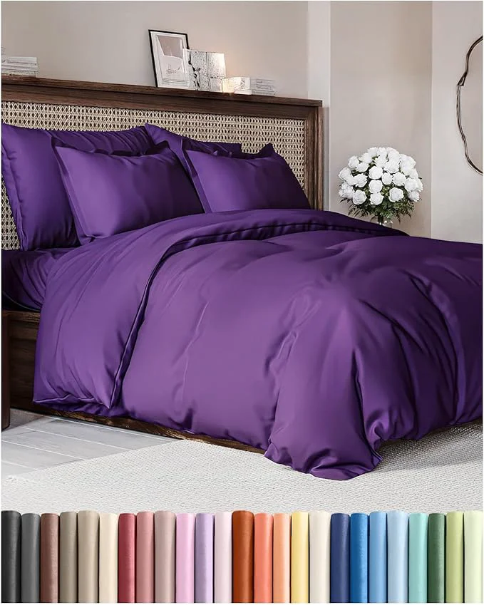 Comfortable Duvet Cover King Size Set - Extra Soft King Duvet Cover 104 quot x 90 quot with 2 Pillow Shams - Hotel Luxury Easy Care and Fade w Zipper Closures amp Ties - All Season Comfy Cozy amp Breathable Purple Stylish
