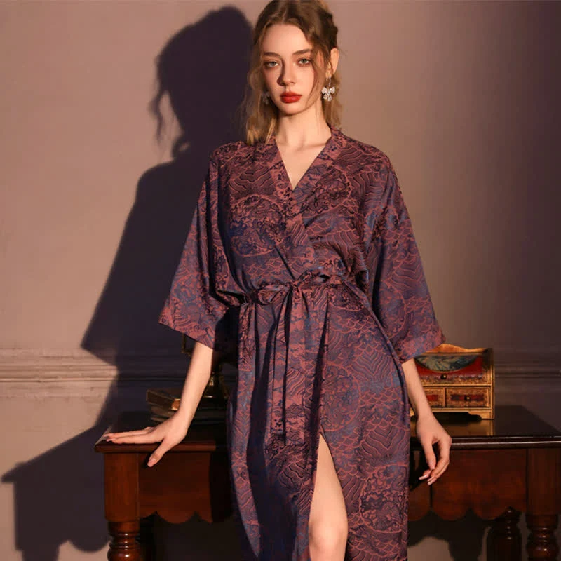 Carefully Designed Ownkoti Abstract Pattern 3 4 Sleeve Robe Smooth