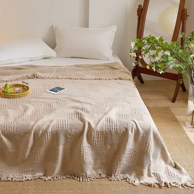 Trendy Ownkoti Checkerboard Waffle Cotton Quilt Blanket Fine
