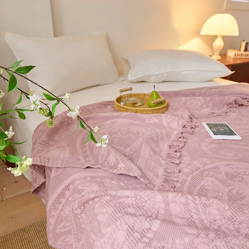 Optimized Ownkoti Chic Jacquard Waffle Weave Quilt Blanket Sustainable