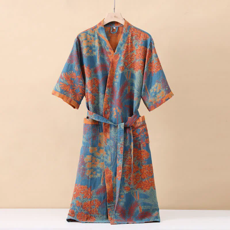 Official Ownkoti Artistic Plant Cotton Double Gauze Robe Outstanding