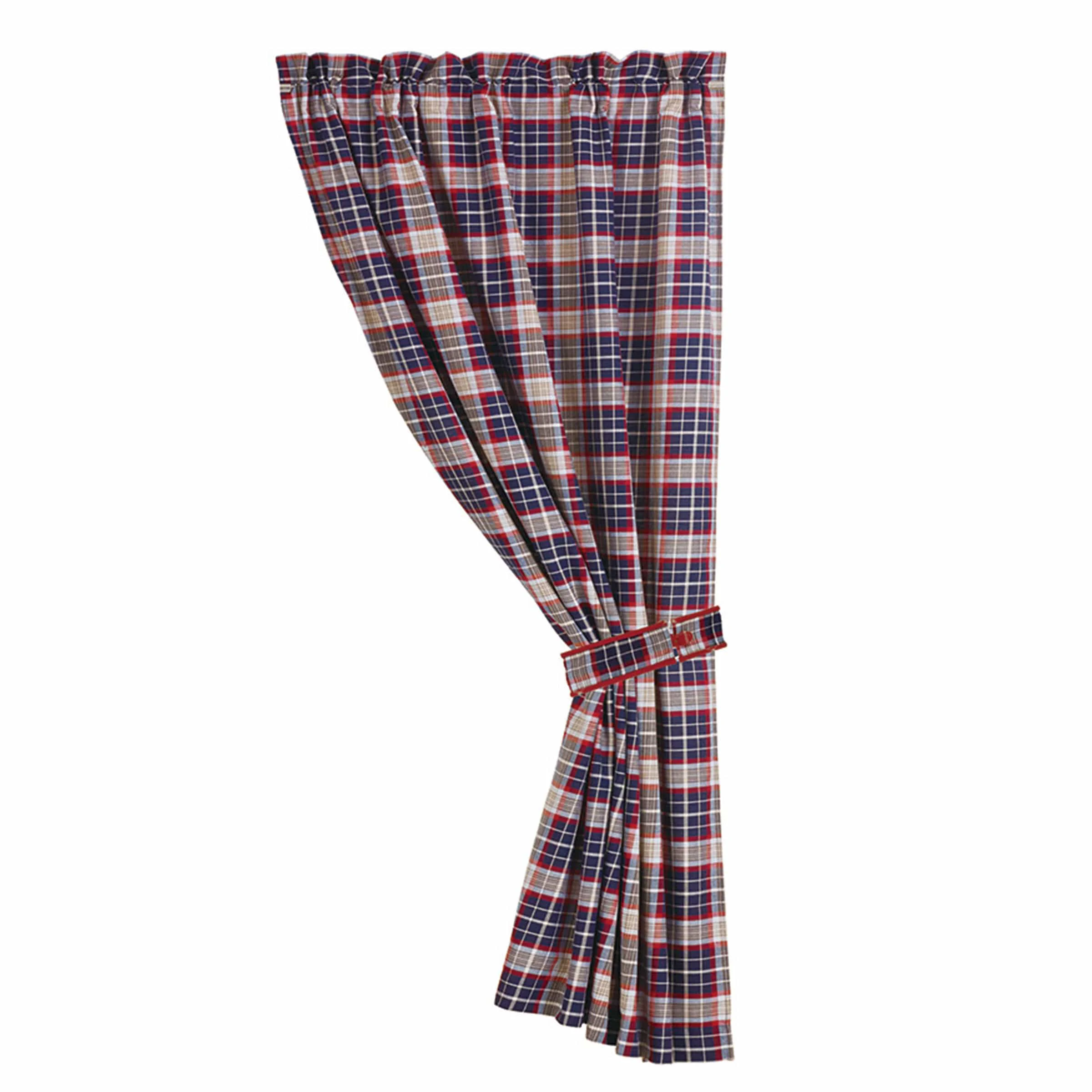 Flexible Blue Plaid Curtain with Tieback Trendy