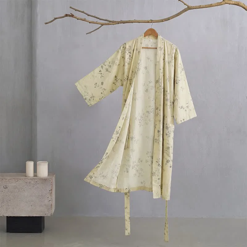 World-Class Ownkoti Elegant Floral Cotton Linen Kimono Robe Selected