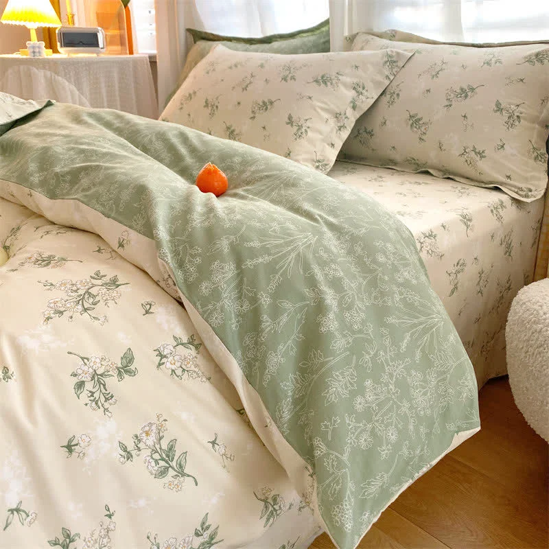 Ownkoti Refresh Floral Leaf Pure Cotton Bedding Set 4PCS Crafted