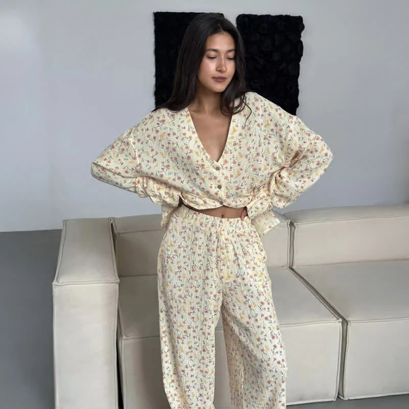 World-Class Ownkoti Cotton V-Neck Floral Pajama Set Smooth