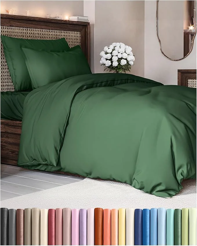 Fine Crafted Duvet Cover Twin Twin XL Size Set - Extra Soft Twin Twin XL Duvet Cover 68 quot x 90 quot with 1 Pillow Sham - Hotel Luxury Easy Care Fade w Zipper Closures amp Ties - Comfy amp Breathable Emerald Green High-Performance