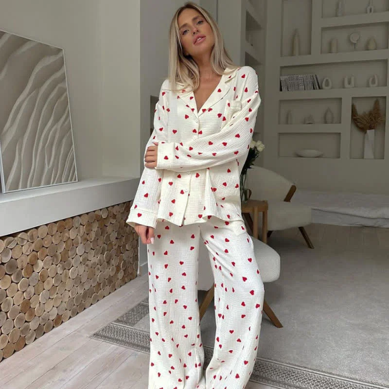 Elegant Ownkoti Cotton Red Heart Print Pajama Set Original Design