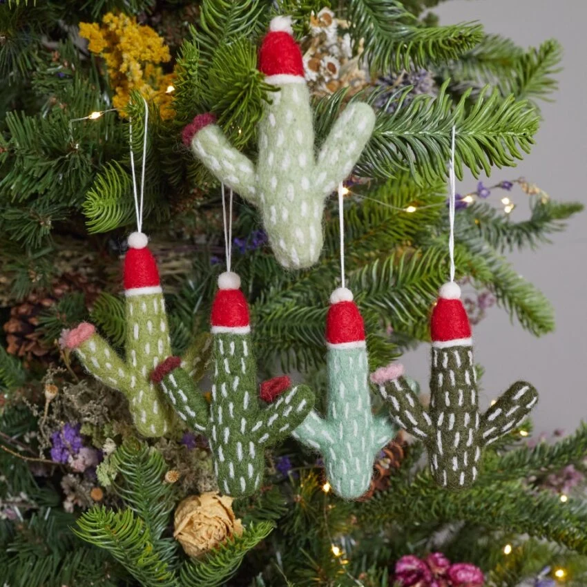 Long-Lasting Christmas Cactus Felt Ornaments Set of 5 Practical