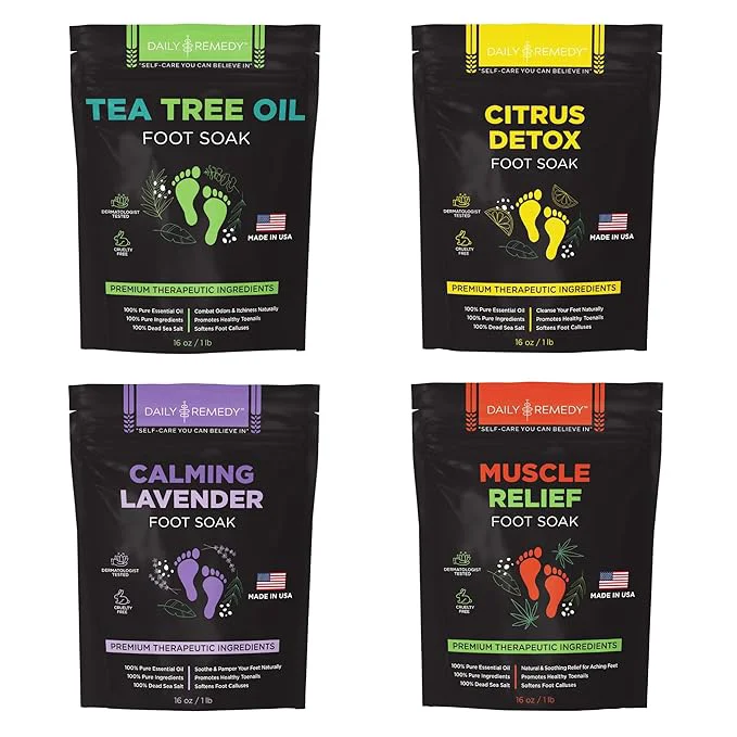 Minimalist DAILY REMEDY Foot Soak Salts- Variety Pack of 4- Tea Tree Oil Muscle Relief Carefully Designed