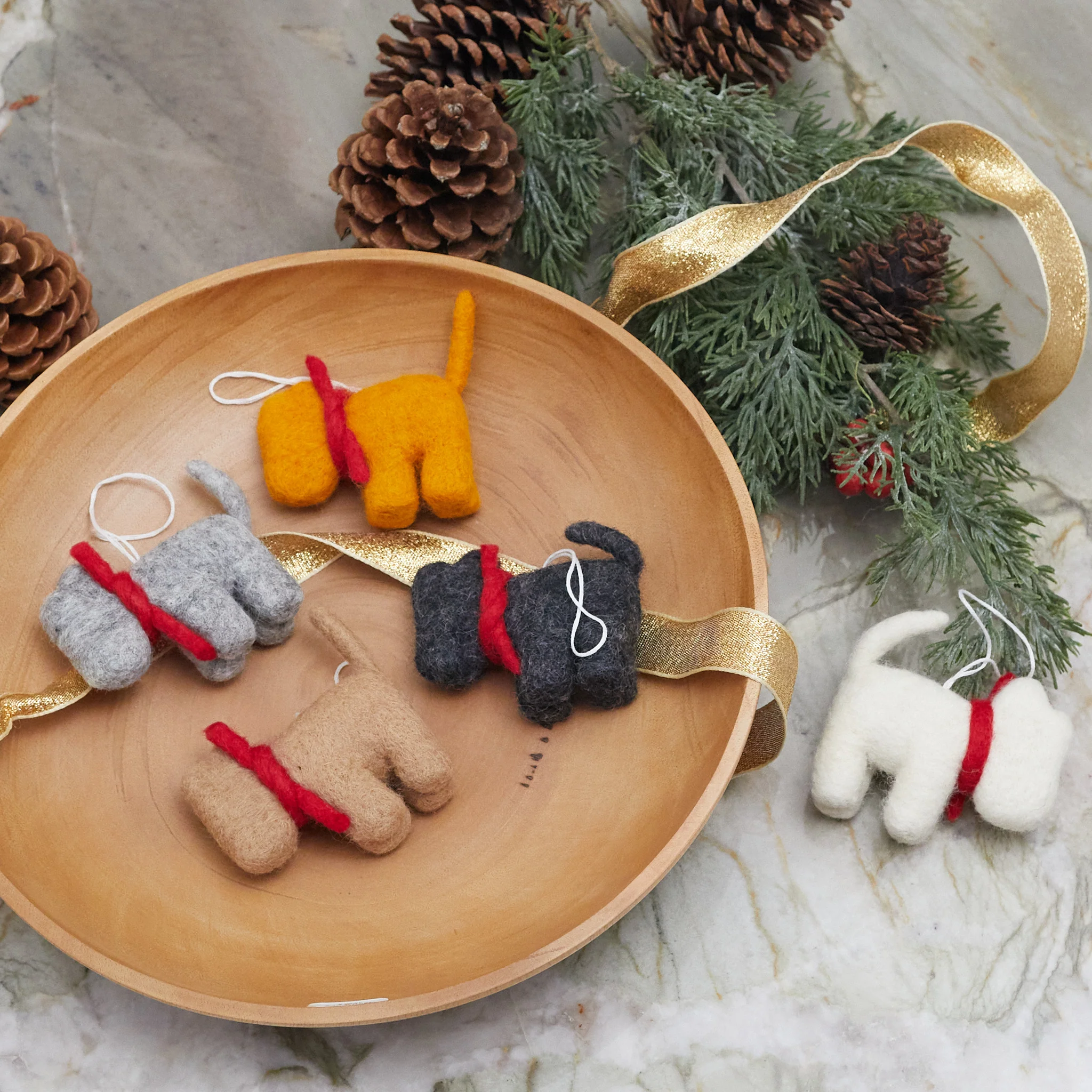 Breathable Winter Dog Felt Ornaments Set of 5 Versatile