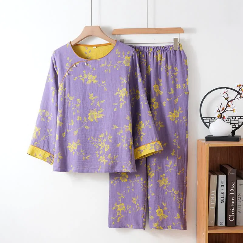 Sophisticated Ownkoti Asian Inspired Floral Cotton Pajama Set High-Grade