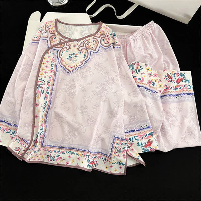 Eco-Friendly Ownkoti Light Purple Vintage Hanfu-Inspired Floral Pajamas Refined