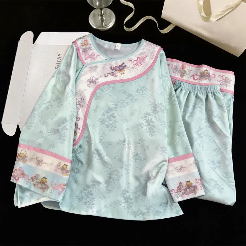 Solid Ownkoti Light Blue Vintage Style Floral Pajamas Consistent