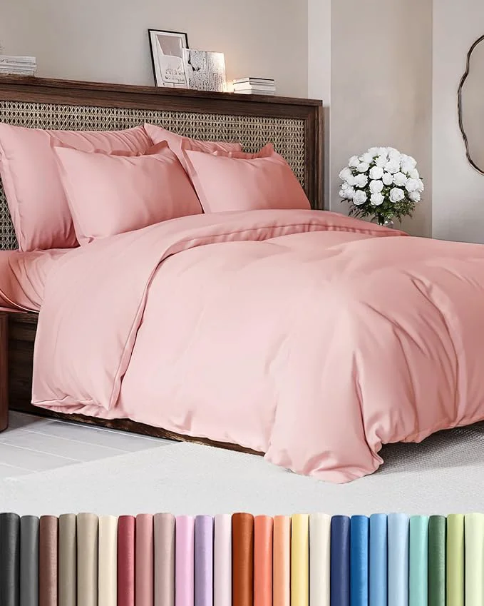 Smooth Duvet Cover King Size Set - Extra Soft King Duvet Cover 104 quot x 90 quot with 2 Pillow Shams - Hotel Luxury Easy Care amp Fade w Zipper Closures amp Ties - All Season Comfy and Breathable Baby Pink Premium