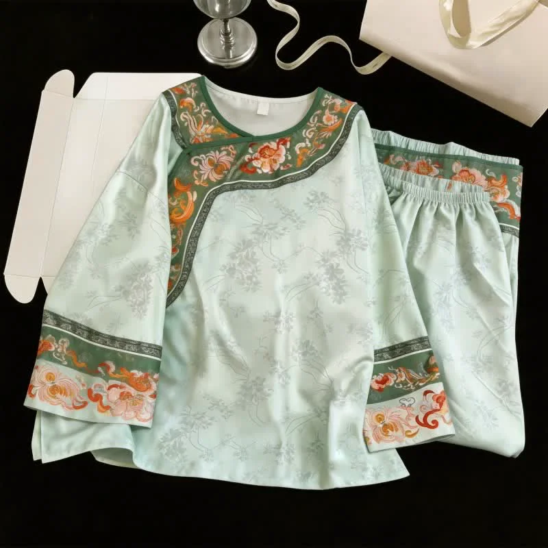 Practical Ownkoti Light Green Vintage Floral Pajama Set Artisan