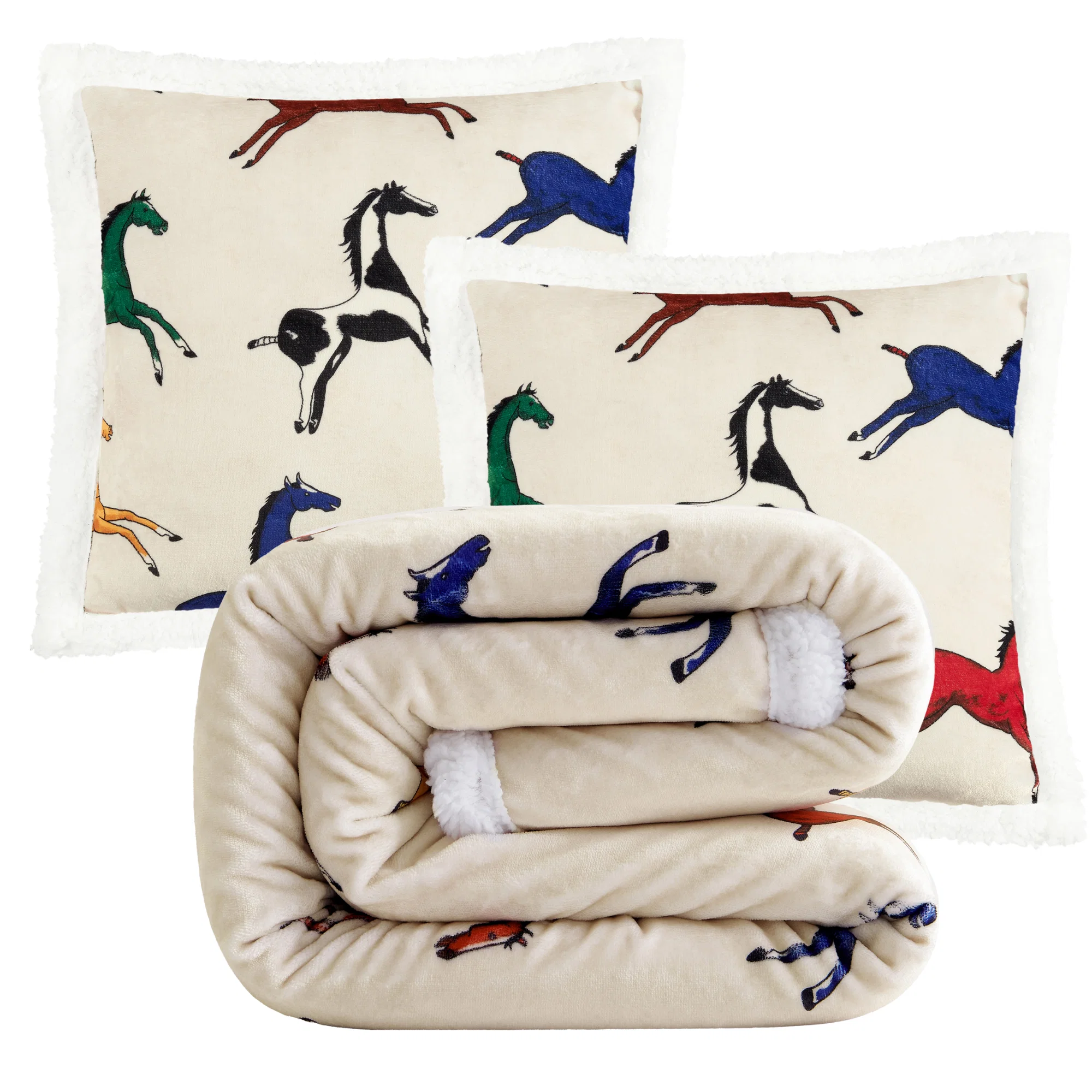 Specialty Wild Horses Campfire Sherpa Throw Set 3 Pc Easy-to-Use