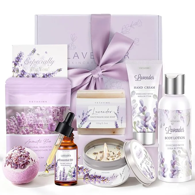 Traditional Gifts for Women Lavender Bath and Body Gift Basket Relaxing Spa Self Care Gift Soft