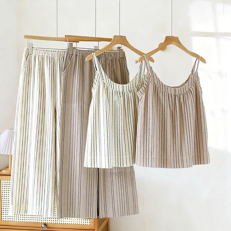 Detailed Ownkoti Minimalist Striped Cotton Sleeveless Pajama Set Trendy