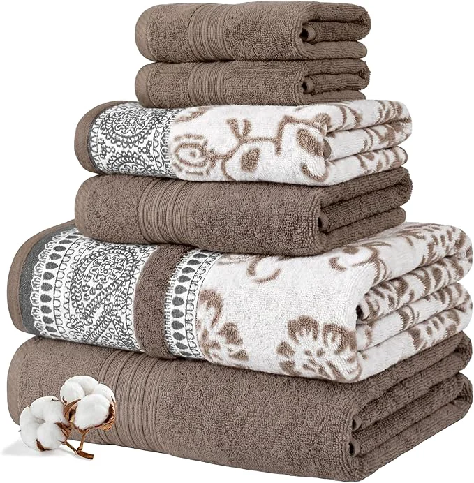 Sustainable Modern Threads Floral Trail 6-Piece Cotton Towel Set – Reversible Yarn Comfortable