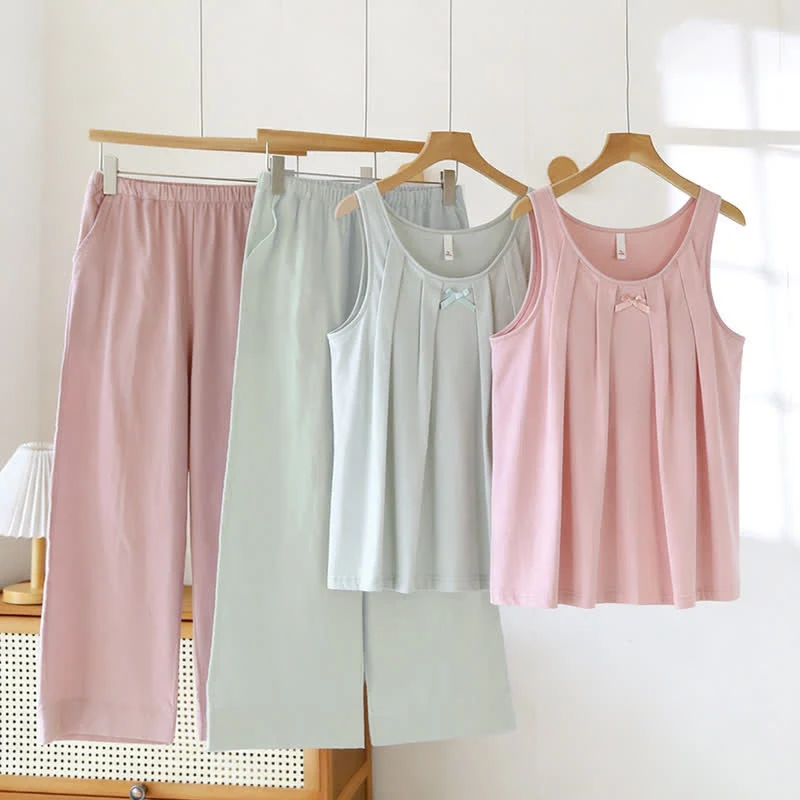 Flexible Ownkoti Solid Color Cotton Tank amp Pants Sleepwear Premium Material