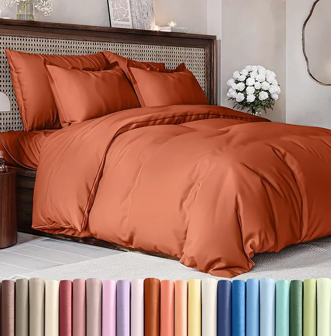 Easy-to-Use Duvet Cover Cal King Size Set - Extra Soft Cal King Duvet Cover 104 quot x 98 quot with 2 Pillow Shams - Hotel Luxury Easy Care amp Fade w Zipper Closures amp Ties - Comfy Cozy amp Breathable Terracotta Clean