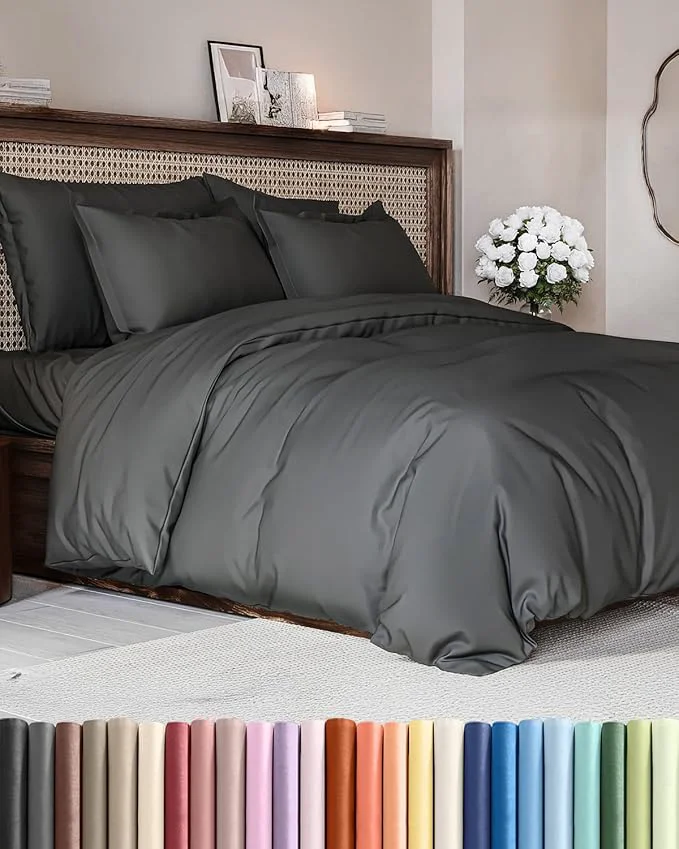 Fine Duvet Cover King Size Set - Extra Soft King Duvet Cover 104 quot x 90 quot with 2 Pillow Shams - Hotel Luxury Easy Care amp Fade w Zipper Closures amp Ties - All Season Comfy Cozy amp Breathable Charcoal Elite