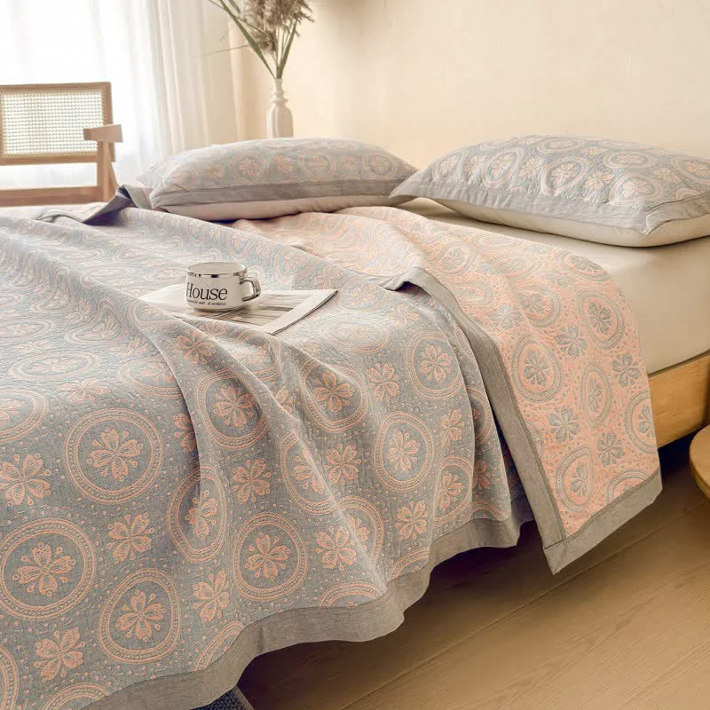 Secure Ownkoti Cotton Vintage Pattern Muslin Quilt Blanket Casual