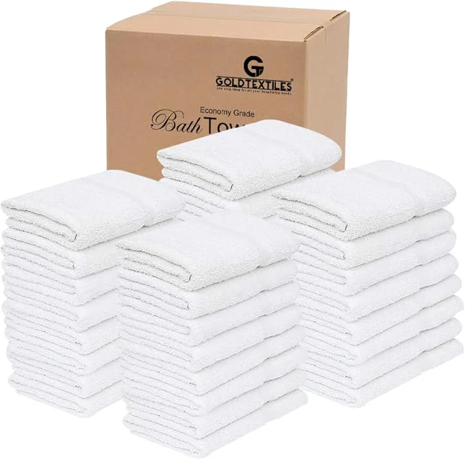 Comfortable GOLD TEXTILES 60 White Economy Bath Towels Bulk Cotton Blend Reusable