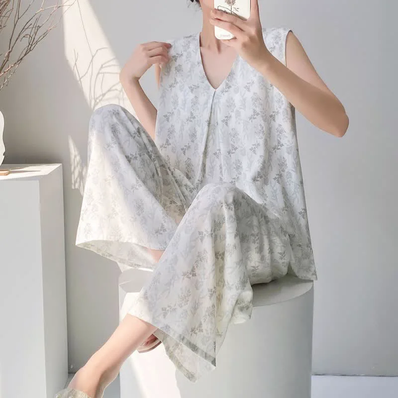 Smart Ownkoti Elegant Leaf Tank amp Pants Pajama Set Casual