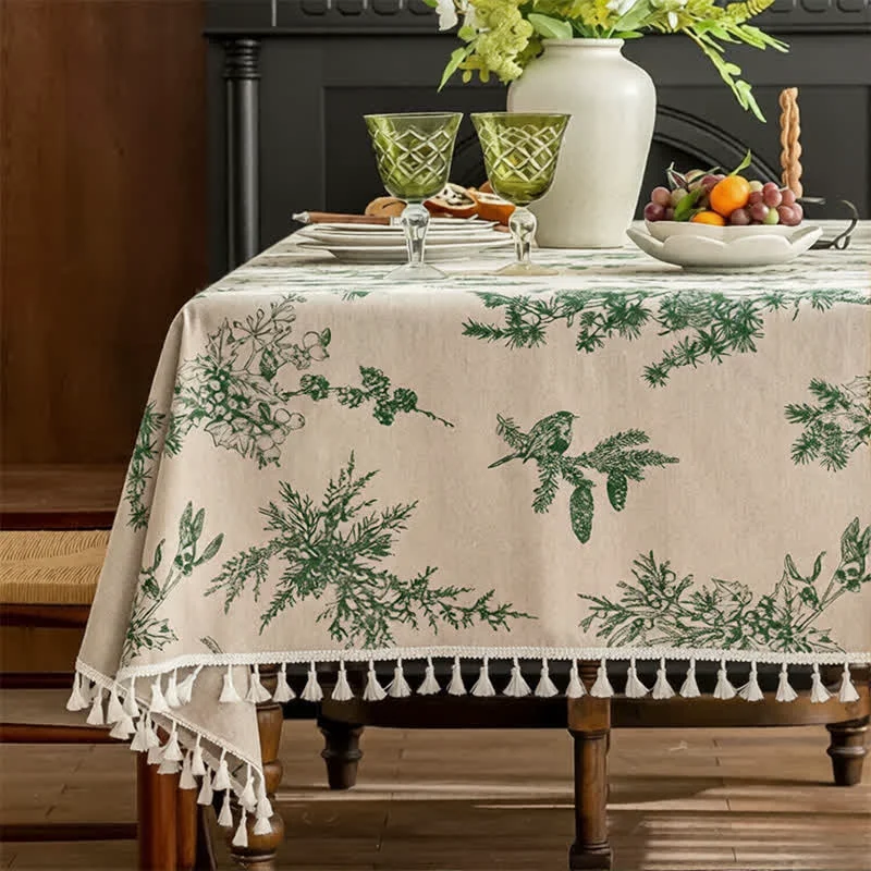 Trendy Ownkoti Greenery Print Fringed Dining Cover Outstanding
